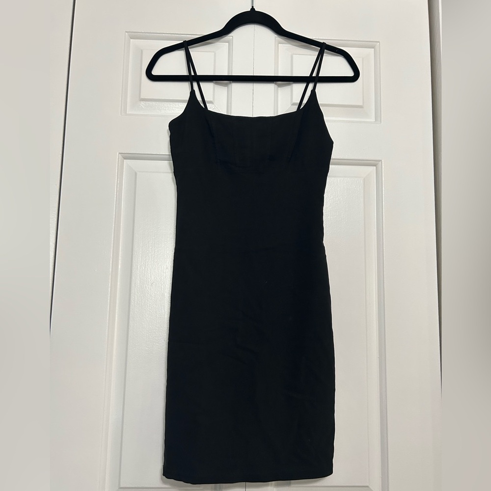 Vintage 90s Mirrors Brand Minimalist Black Spaghetti-Strap Mini Dress - Small
